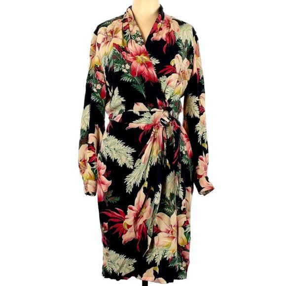 Vintage Dana Buchman Floral Silk Wrap Dress - Size 12 - EUC - Picture 1 of 4